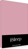 iSleep Satijn-Katoen Hoeslaken - Litsjumeaux - 180x220+40 cm - Roze