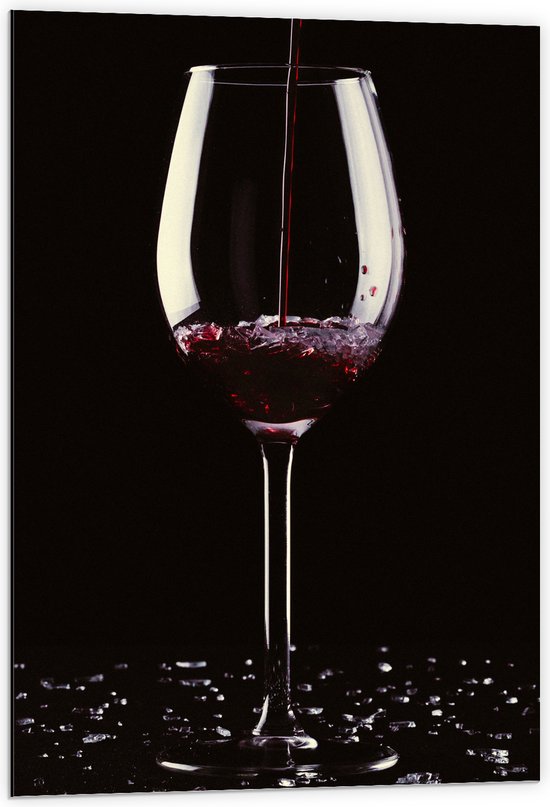Dibond - Wijn - Wijnglas - Drank - Scherven - Schenken - Rood - 60x90 cm Foto op Aluminium (Met Ophangsysteem)