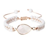 Marama - armband Kreta wit Drop - damesarmband - vegan - gevlochten - verstelbaar - natuursteen