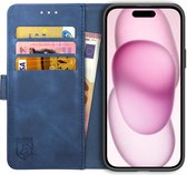 Rosso Element Book Case Wallet Hoesje Geschikt voor Apple iPhone 15 Plus | Portemonnee | 3 Pasjes | Magneetsluiting | Stand Functie | Blauw