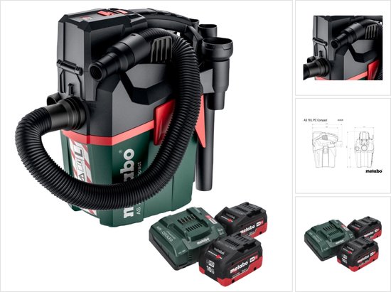 Metabo AS 18 L PC Compact accustofzuiger 18 V 6 l IPX4 stofklasse L nat en droog + 2x accu 10,0 Ah + oplader