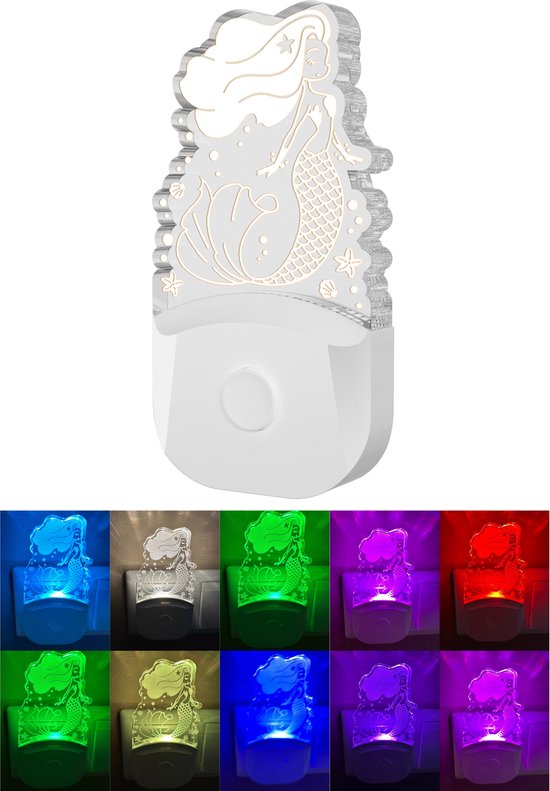 Fienosa Nachtlampje Stopcontact - Nachtlamp Zeemeermin - Nachtlampje baby - Nachtlampje Kinderen - Stekkerlamp - Dag en Nacht Sensor -Multi Colour