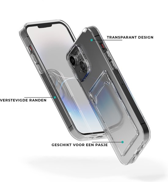 Transparante hoes voor iPhone met verstevigde randen en pasjeshouder.