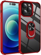 Mobiq - Clear Hybrid Ring Case iPhone 15 Pro Max Hoesje - rood