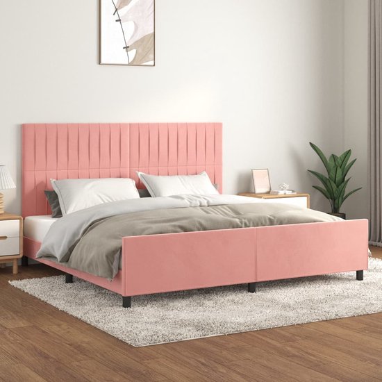 The Living Store Cadre de lit avec tête de lit velours rose 200x200 cm - Lit