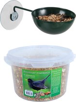 Raamvoederbakje voor vogelvoer 12 cm donker groen inclusief 4-seizoenen mueslimix vogelvoer - Vogel voederstation - Vogelvoederhuisje
