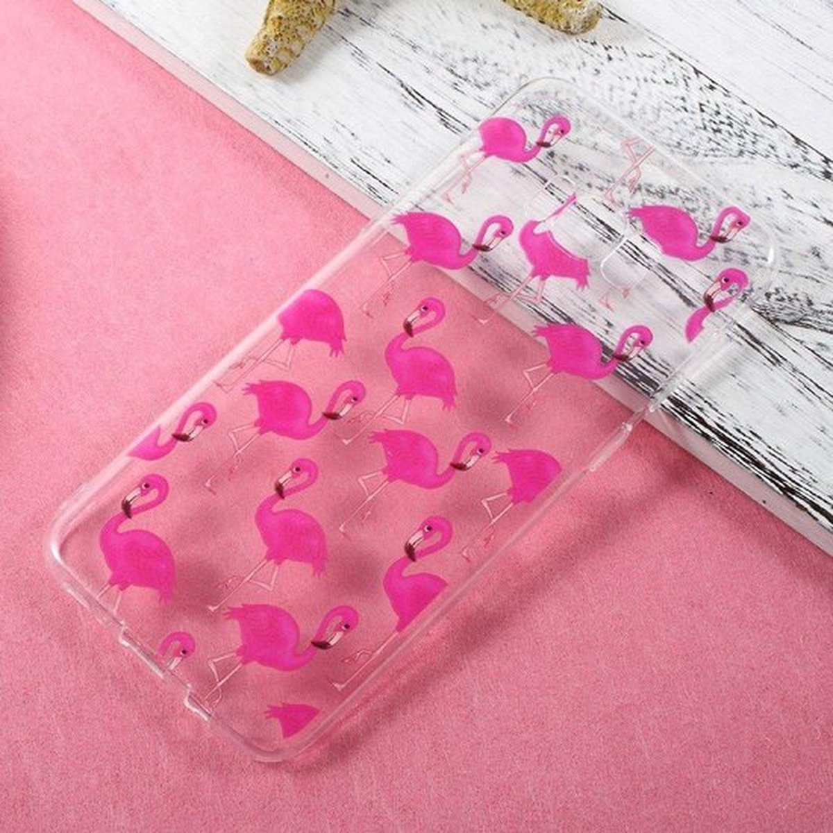 Shop4 - Samsung Galaxy S8 Plus Hoesje - Zachte Back Case Flamingo's Transparant