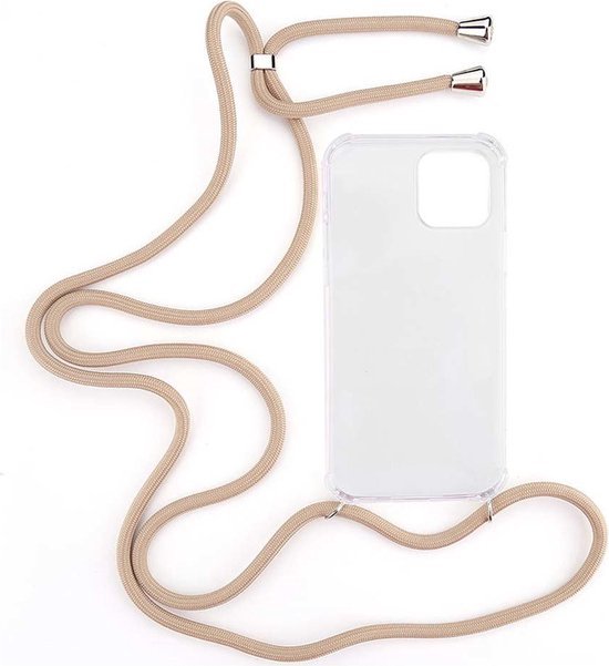 Shop4 - Geschikt voor iPhone 14 Hoesje - Zachte Back Case TPU Siliconen met Koord Beige