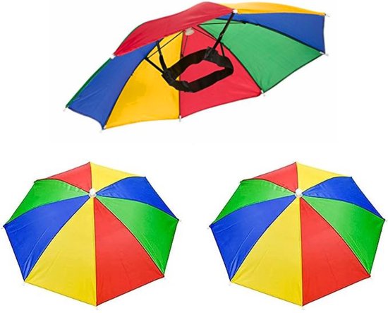 3 Stuks - Opvouwbare Parapluhoed – Umbrella Hat – Met Hoofdband – Voor Zon En Regen – Multifunctioneel voor Zon-Bescherming – Ideaal voor Buitenactiviteiten zoals Golf, Fietsen, Vissen, Tuinieren – Kleurrijk en Plezierig
