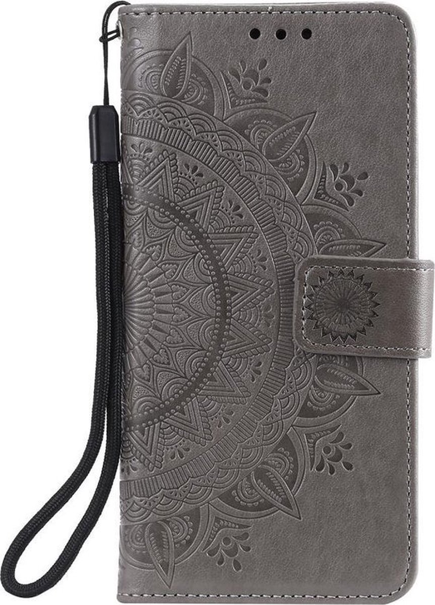 Shop4 - Geschikt voor Xiaomi Redmi 9C Hoesje - Wallet Case Mandala Patroon Grijs