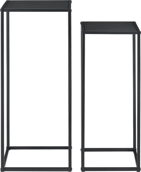 Bijzettafel Cesar - Set van 2 - Zwart - Metaal - 70x30x30 - 60x25x25 cm - Modern Design