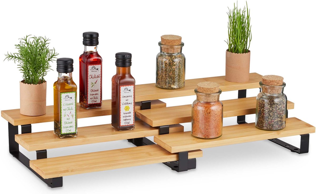 kruidenrek - uitschuifbaar - bamboe - 11,5 x 32 x 24,5 cm - 3 lagen - staand - natuur