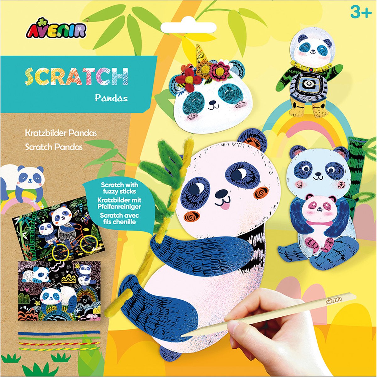 AVENIR Scratch en Knutsel - Panda's - met pijpenragers - Creatief spelen - 3+