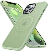 Hoesje Geschikt voor Apple iPhone 12 Pro Max - Compatibel met MagSafe - Matte Beschermhoes - Back Cover met Magneet - Geschikt voor Draadloos Opladen met Magnetische Ring - Groen