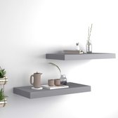 The Living Store wandplanken set grijs | Hoogwaardig honingraat MDF | Metalen frame | 50 x 23 x 3.8 cm | Montage vereist | 2x wandschap