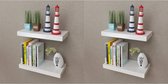 The Living Store Wandplanken - Set van 4 - MDF - Onzichtbaar montagesysteem - Wit - 40x20x3.8cm