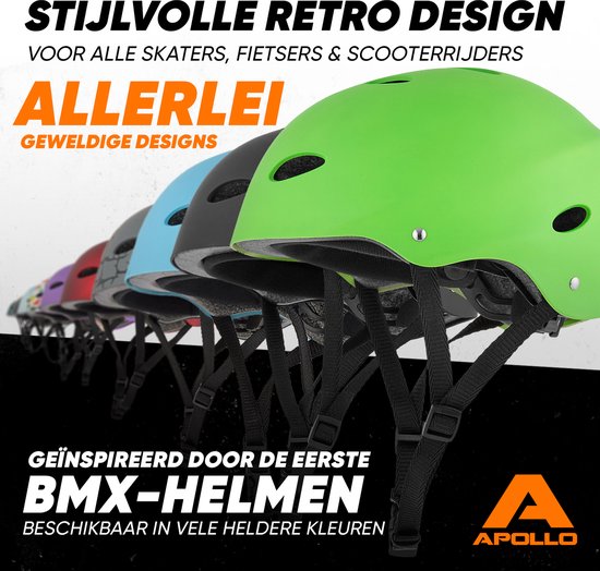 Apollo Skate Helm - Fietshelm - Verstelbare Skateboard, Scooter, BMX Helm, met Verstelwiel Geschikt voor Kinderen, Volwassenen, in Verschillende Maten en Kleuren - Apollo