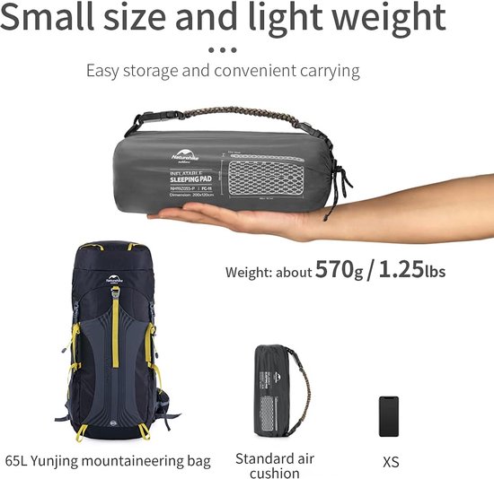 Ultralichte opblaasbare slaapmat, enkele slaapmatten, 6,5 cm dik, opblaasbare slaapmatten, buiten, compact en vochtbestendig voor wandelen, backpacken, kamperen van Merkloos — afbeelding 2