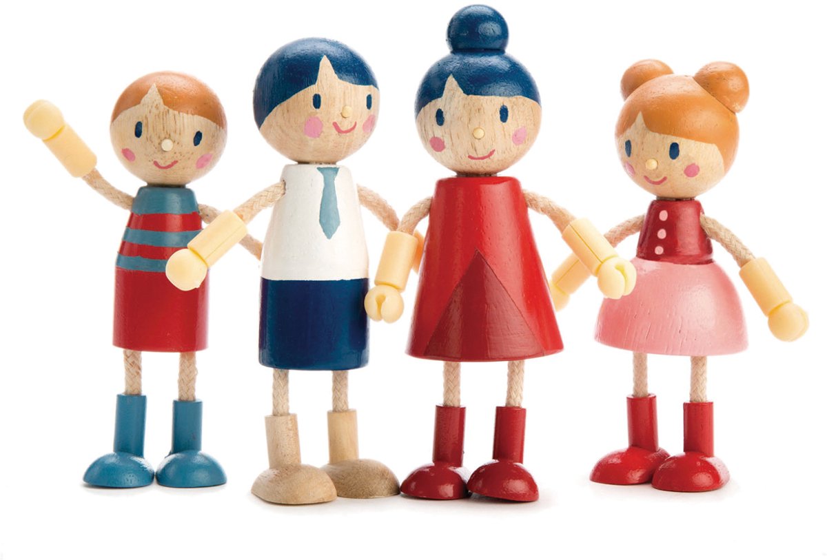 TENDER LEAF Poppenfamilie - 4 Stuks - Flexibele Armen En Benen - Hout - 3 Jaar