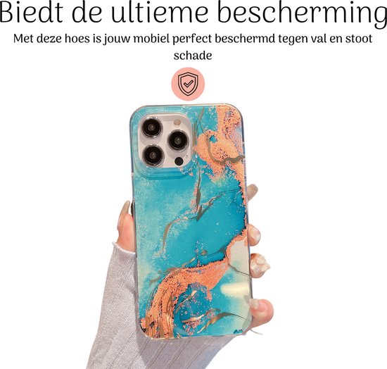 Hoozey - Coque pour Apple iPhone 15 Pro - Impression aquarelle - Turquoise / Or