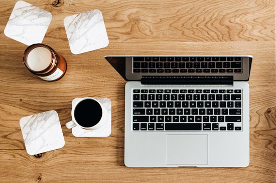 Sous-verres pour verres - Marbre - Pierre - Wit - Or - Aspect marbre - Pierre - Luxe - 10x10 cm - Sous-verres - 6 pièces