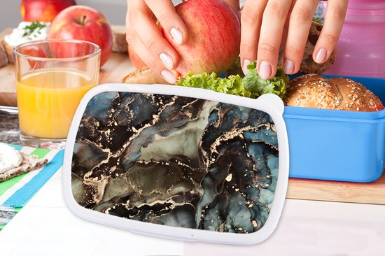 Corbeille à pain Blauw - Lunch box - Boîte à pain - Marbre - Or - Vert - 18x12x6 cm - Enfants - Garçon