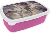 Broodtrommel Roze - Lunchbox - Brooddoos - Goud - Paars - Marmer - 18x12x6 cm - Kinderen - Meisje