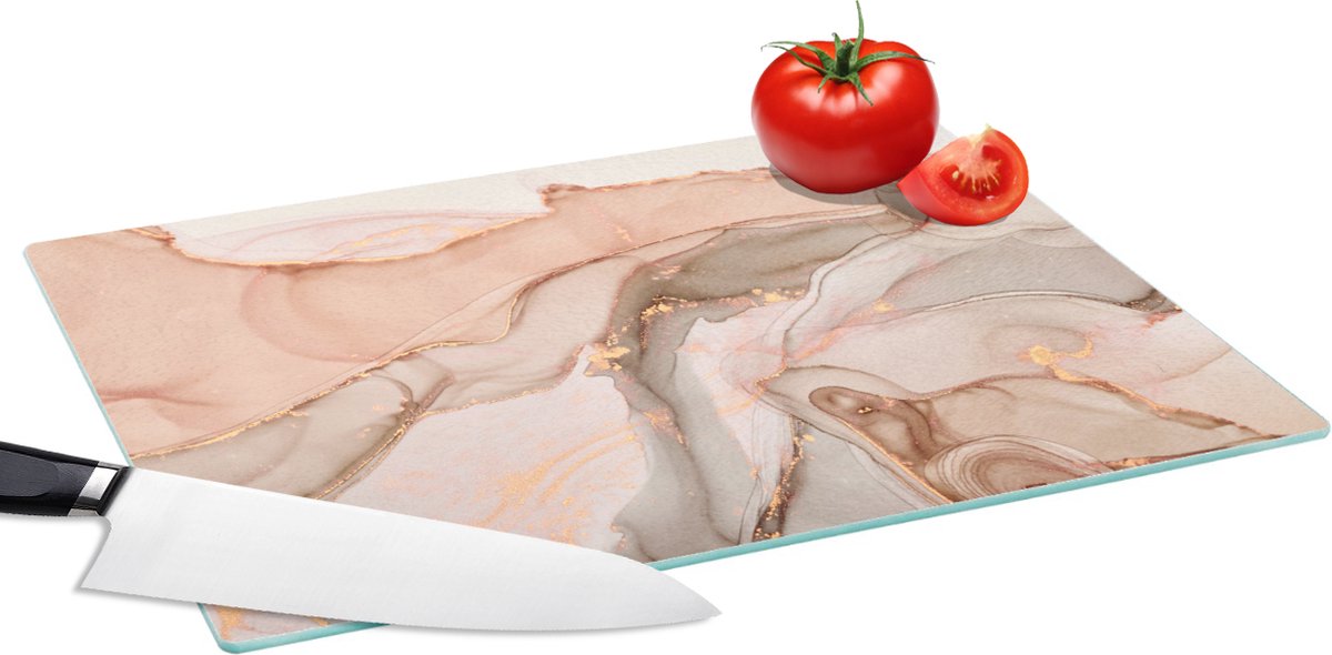 Glazen Snijplank - 39x28 - Marmer - Roze - Rosé - Snijplanken Glas