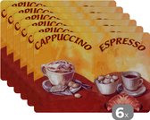 Placemat - Placemats kunststof - 45x30 cm - Cappuccino - Espresso - Koffie - Vintage - 6 stuks - Borden onderleggers antislip - Tafel decoratie - Luxe tafelversiering - Tafelmat vinyl - Bord onderlegger - Tafeldecoratie accessoires