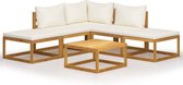 The Living Store Loungeset Acaciahout - 206x206x60 cm - Natuurlijke houtkleur en crèmewit