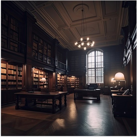 Poster (Mat) - Bibliotheek - Boeken - Stilte - Tafels - 50x50 cm Foto op Posterpapier met een Matte look