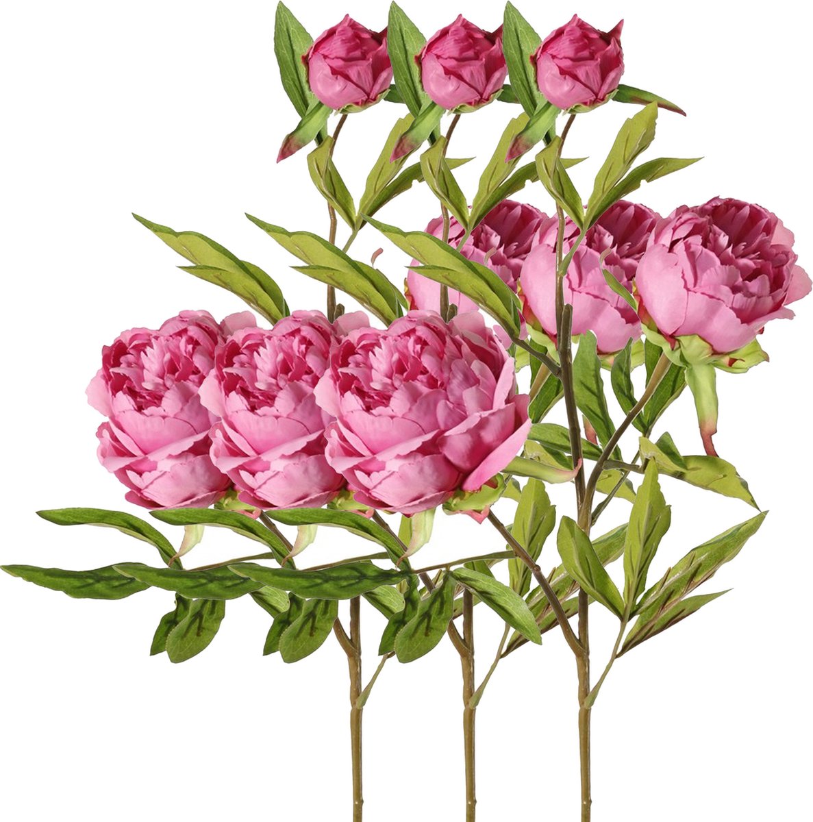Top Art Topart Kunstbloem pioenroos Spring Dream - 3x - roze - 73 cm - kunststof steel - decoratie