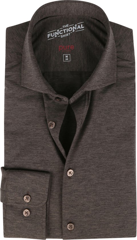 Pure - H.Tico The Functional Shirt Bruin - Heren - Maat 42 - Slim-fit