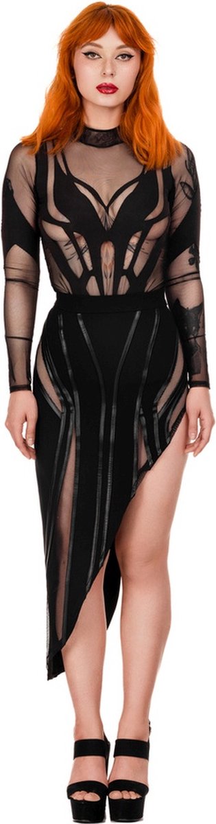 Restyle - Desiree with PU seams Kokerrok - XL - Zwart
