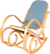 Schommelstoel M41, draaifauteuil TV-fauteuil, massief hout ~ eiken look, stof/textiel blauw