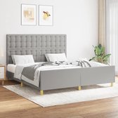 The Living Store Cadre de lit Grijs 203x166x118/128cm - Tête de lit réglable - Pieds stables - Sommier à lattes en contreplaqué - Support confortable - Matras non inclus