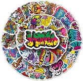 Street Art Graffiti Stickers - 50 stuks - 3x5CM - Met verf, spuitbussen, kleurrijke designs - Coole Laptopstickers