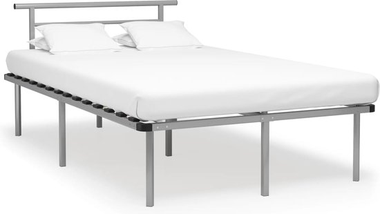 The Living Store Metalen Bedframe - Grijs - 120 x 200 cm - Massieve constructie - Stevige lattenbodem - Matras niet inbegrepen