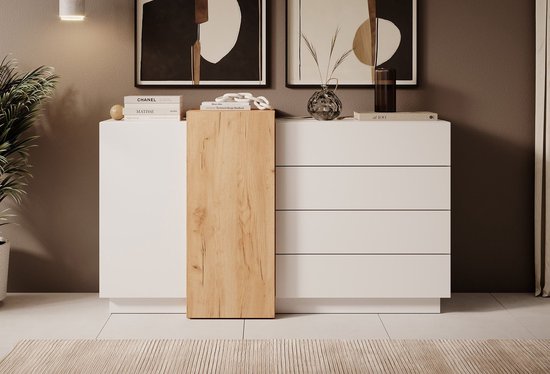 Elegante TV Meubel Don 160 cm van Eiken en Marmer - De Woon Winkel