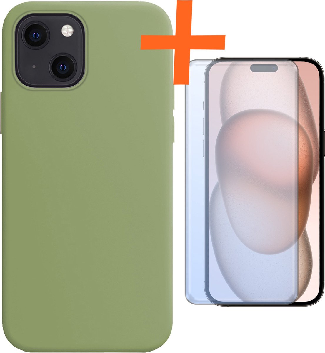 Hoes - Met Screenprotector - Geschikt voor Apple iPhone 15 Plus - Sterk & Shockproof - Back Cover - Siliconen Case - Telefoon Hoes - Groen