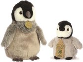 Aurora Knuffeldieren pinguin kuikens - set 2x - pluche - grijs - 13/23 cm