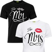 PicOnTshirt - Teetalks Series - T-Shirt Dames - T-Shirt Heren - T-Shirt Met Print - Couple T-Shirt Met Mr. and Mrs. Print - 2 Pack - Zwart - Heren L/Dames L