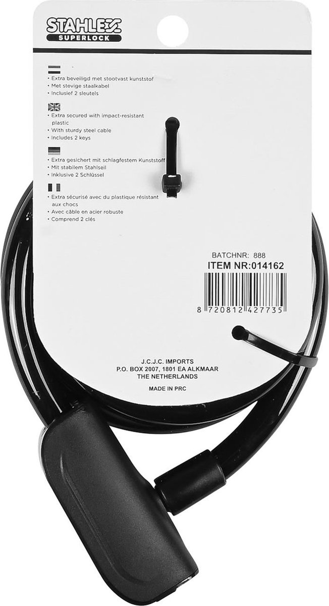 Stahlex Kabelslot - Extra beveiligd - Stootvast kunststof - Ø 12 x 1500 mm - Inclusief 2 sleutels van Stahlex — afbeelding 4