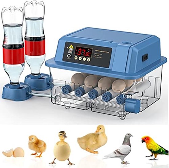 Sailnovo Broedmachine, volautomatisch, broedmachine voor 56 eieren, automatisch draaien van de eieren en automatische bevochtiging, temperatuurregeling, scheerlamp voor eieren, ℃, zwart