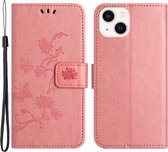 Coverup Bloemen & Vlinders Book Case - Geschikt voor iPhone 15 Hoesje - Roze