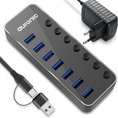 LifeGoods Hub USB 3.0 - 7 Portes - 5Gbps - externe Alimentation - LED Blauw - Zwart