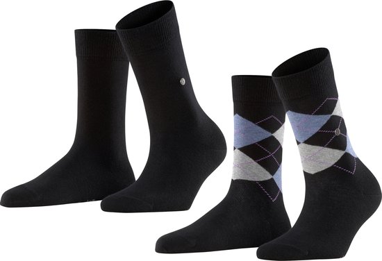 Chaussettes Burlington Everyday pour femmes (paquet de 2) - coton - noir et à carreaux - Taille: 36-41