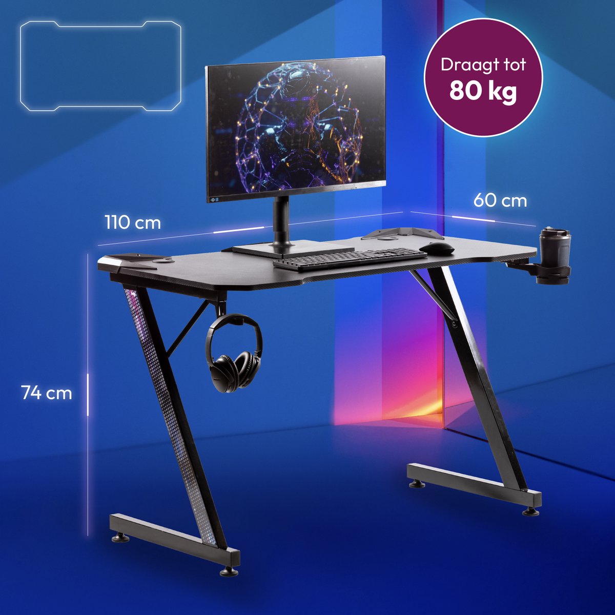 Ultradesk GRAND bureau gamer réglable en hauteur