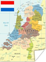 Kaart in kleur van Nederland 30x40 cm - klein - Foto print op Poster (wanddecoratie woonkamer / slaapkamer)