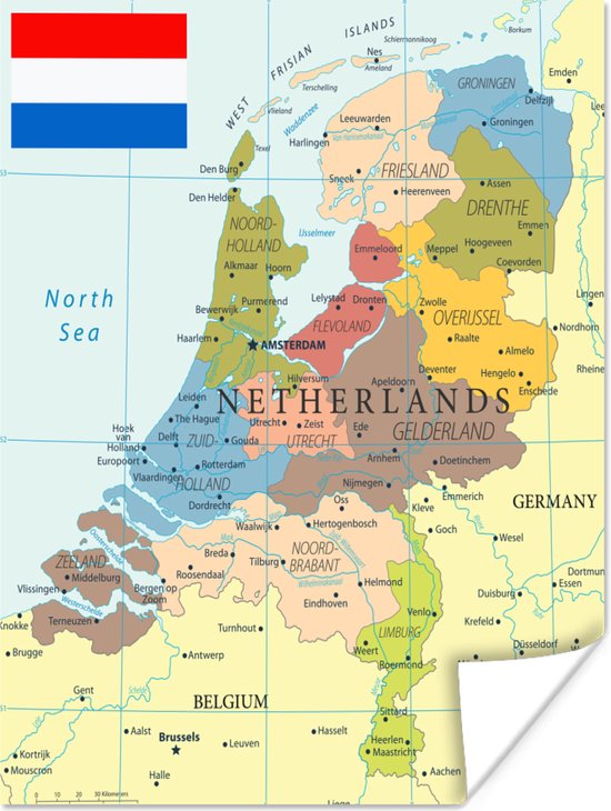 Poster - Kaart in kleur van Nederland
